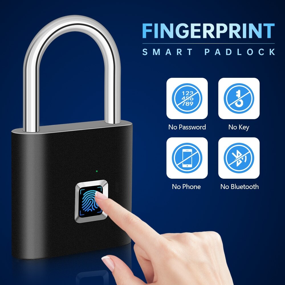 Rechargeable Fingerprint Smart Padlock, Waterproof by HitMyNeed