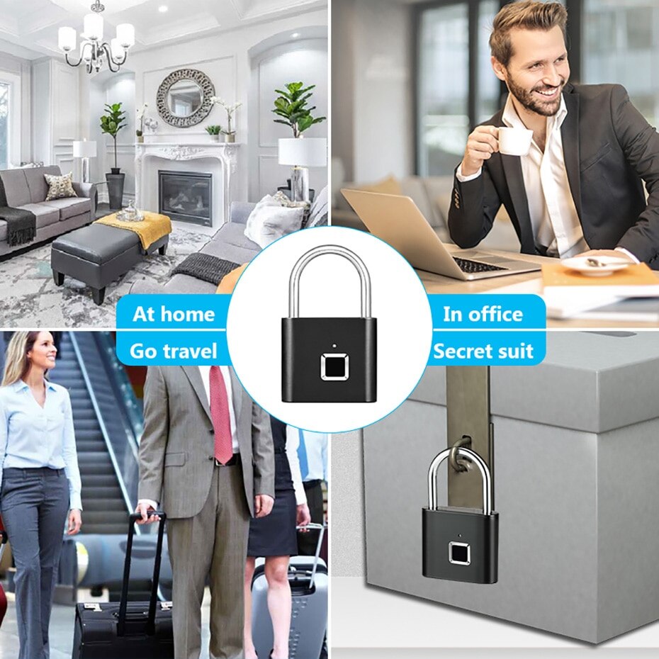 Rechargeable Fingerprint Smart Padlock, Waterproof by HitMyNeed