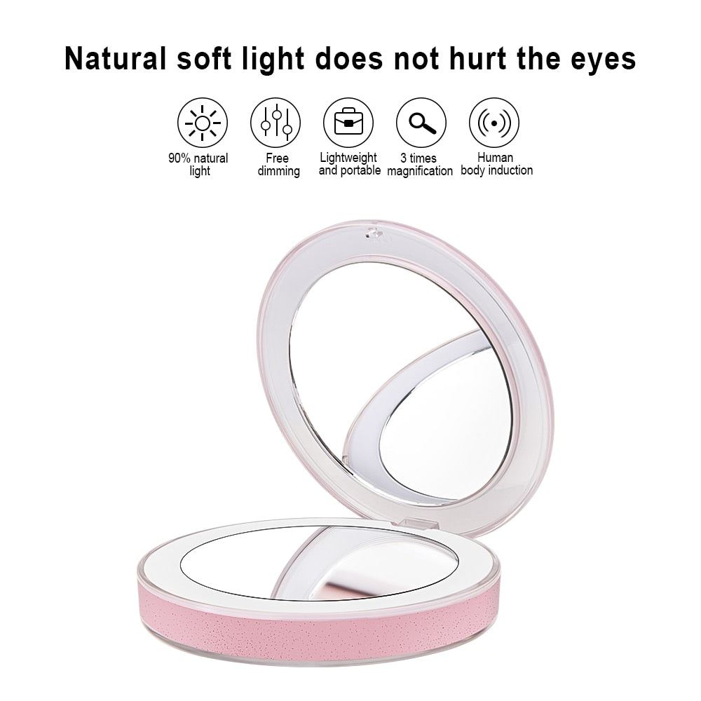 Rechargeable LED Compact Mirror with 3x Magnifier by HitMyNeed