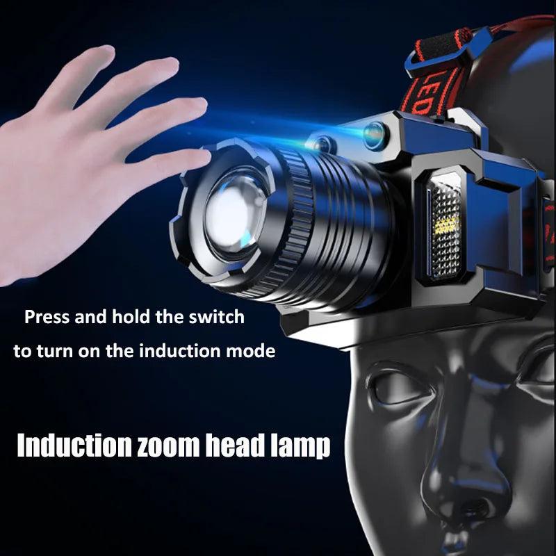 Rechargeable LED Head Torch with Sensor & USB Power by HitMyNeed