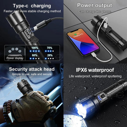Rechargeable LED Tactical Flashlight with USB-C by HitMyNeed
