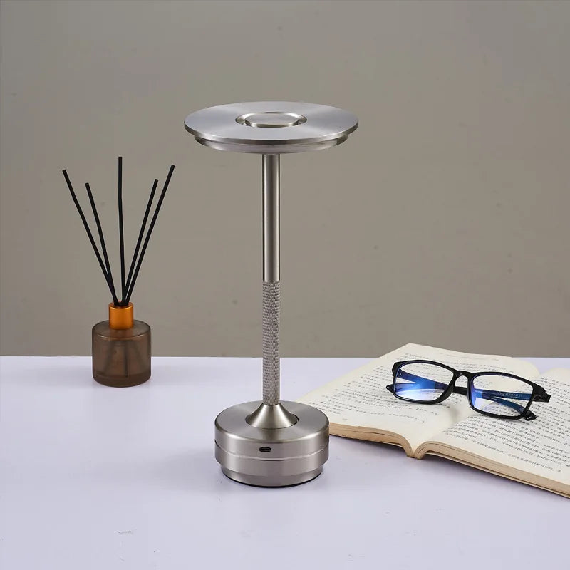 Rechargeable LED Touch Table Lamp for Dining & Desk silver by HitMyNeed