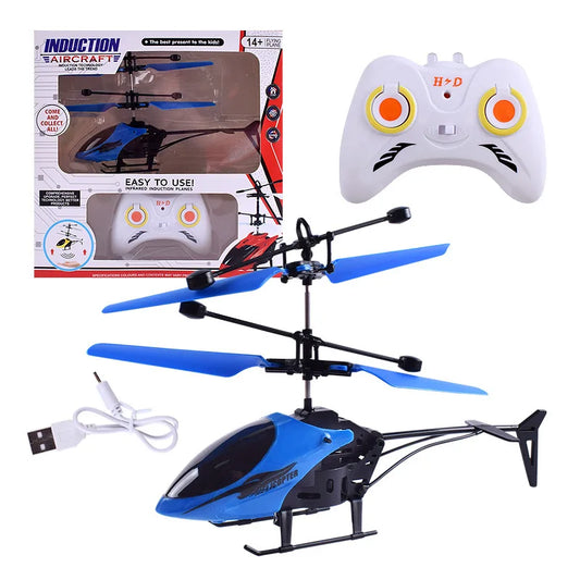 Rechargeable Mini RC Helicopter Drone for Kids blue-with-rc by HitMyNeed