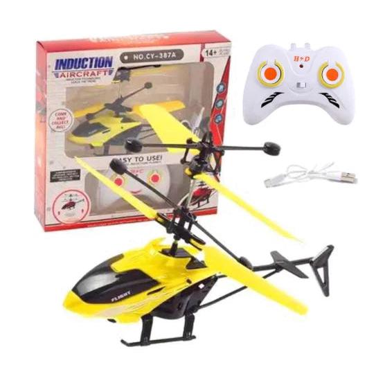Rechargeable Mini RC Helicopter Drone for Kids yellow-with-rc by HitMyNeed