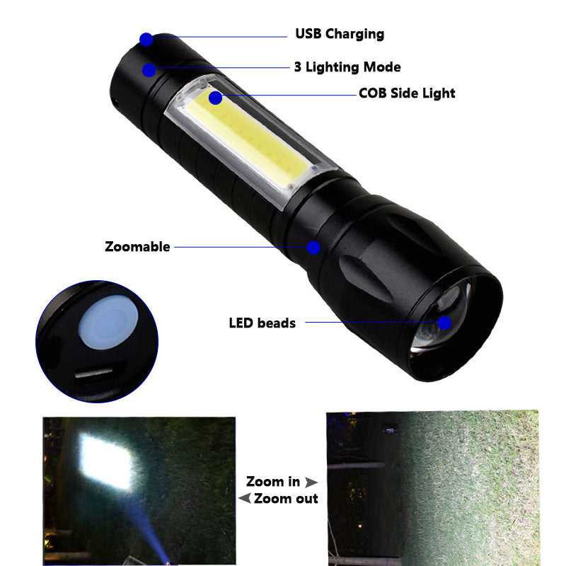 Rechargeable Pocket Torchlight with COB Side Light by HitMyNeed