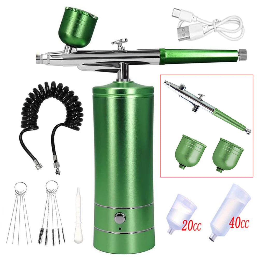 Rechargeable Portable Airbrush Kit with Compressor green-kit by HitMyNeed