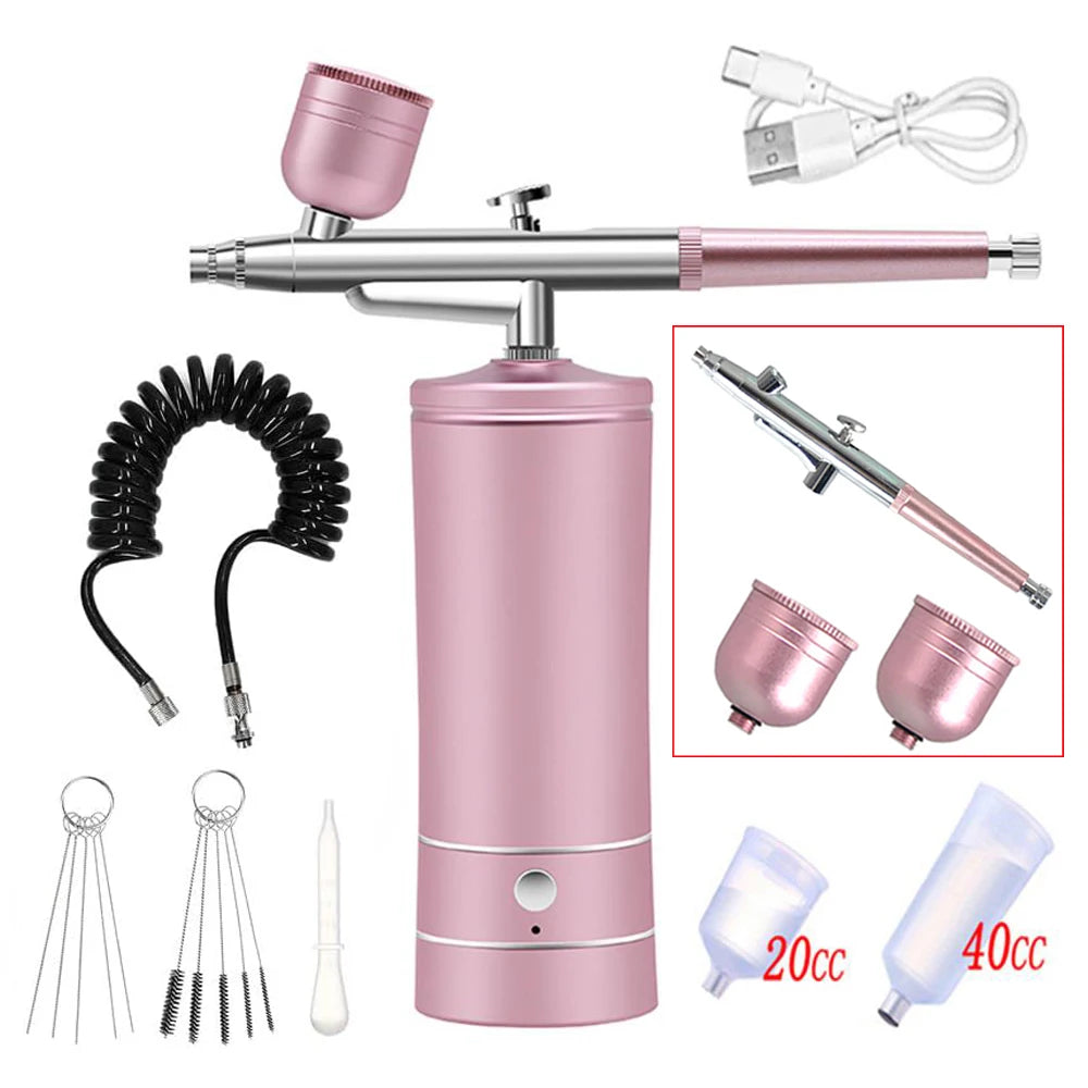 Rechargeable Portable Airbrush Kit with Compressor pink-kit by HitMyNeed