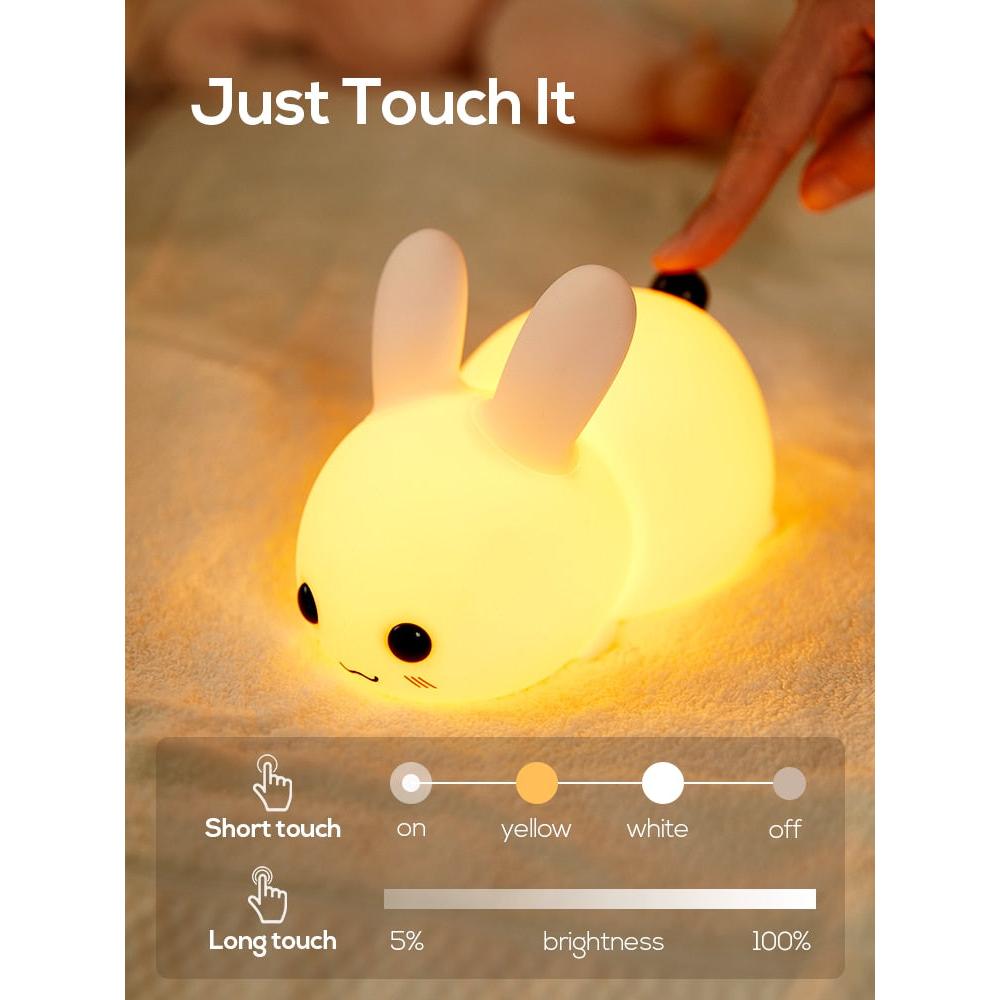 Rechargeable Touch Bunny Night Light for Kids by HitMyNeed