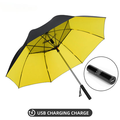 Rechargeable Umbrella with Built‑In Fan, UV & Rain Protection yellow by HitMyNeed
