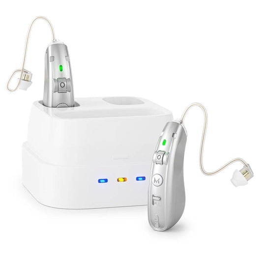 Rechargeable USB BTE Hearing Aid with Charging Case by HitMyNeed