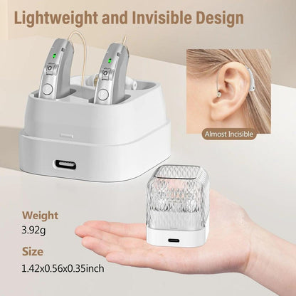 Rechargeable USB BTE Hearing Aid with Charging Case by HitMyNeed