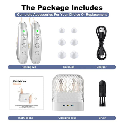 Rechargeable USB BTE Hearing Aid with Charging Case by HitMyNeed