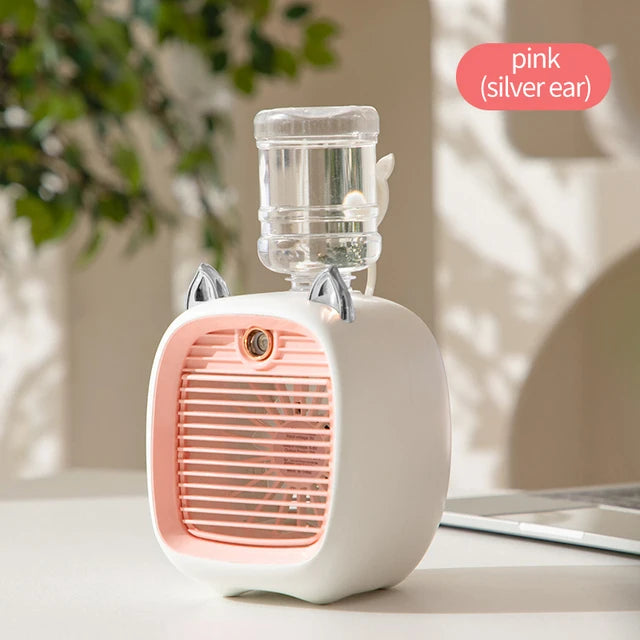 Rechargeable USB Mini Air Cooler Fan with Humidifier pink by HitMyNeed