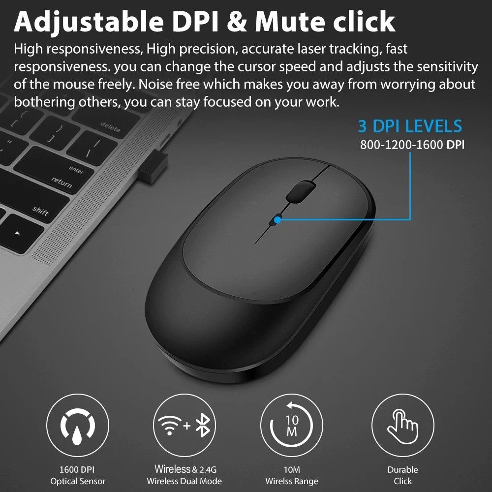 Rechargeable Wireless Mouse, Dual Mode Silent Mouse by HitMyNeed