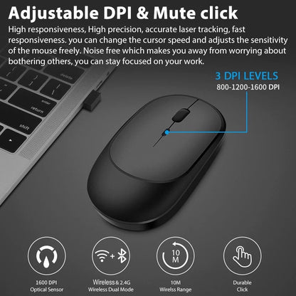 Rechargeable Wireless Mouse, Dual Mode Silent Mouse by HitMyNeed