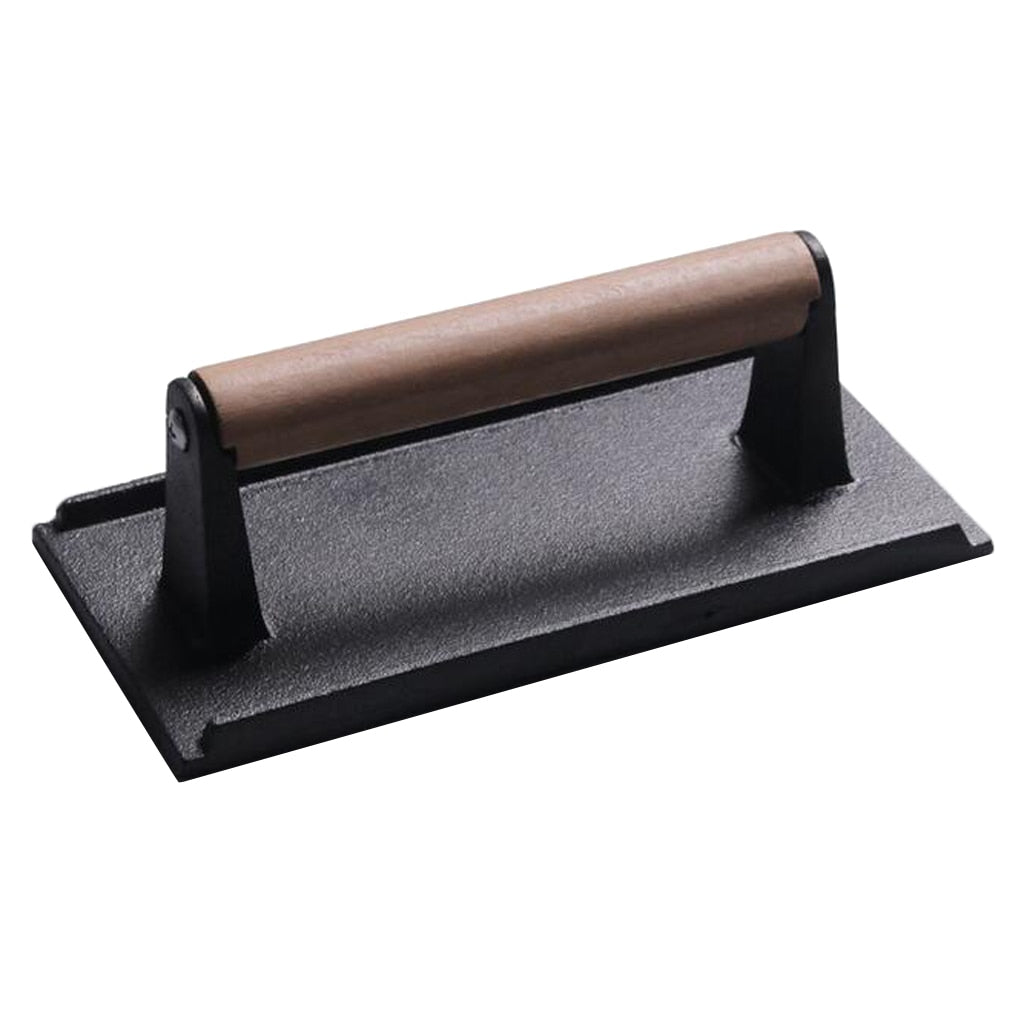Rectangular Cast Iron Grill Press with Wooden Handle by HitMyNeed