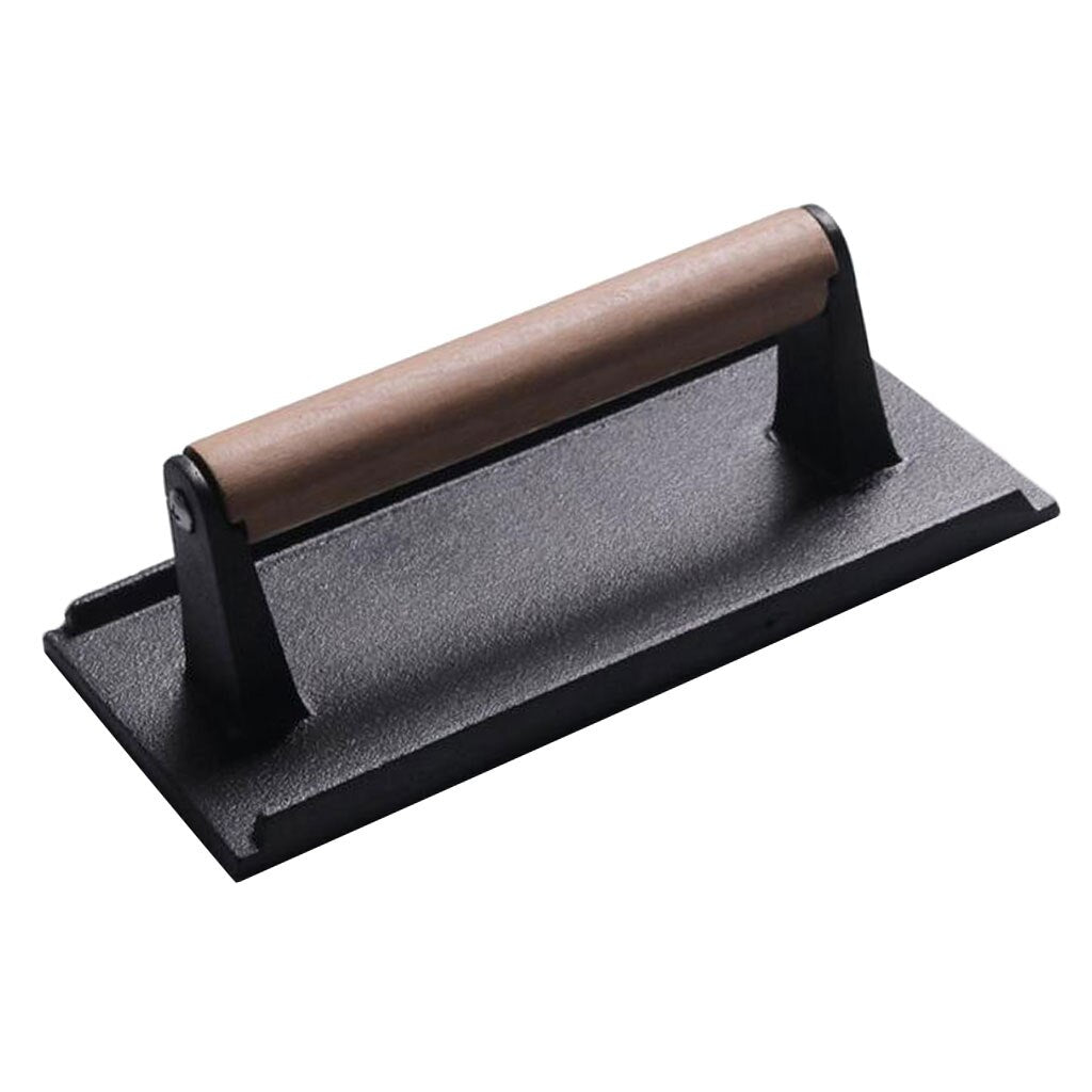 Rectangular Cast Iron Grill Press with Wooden Handle by HitMyNeed