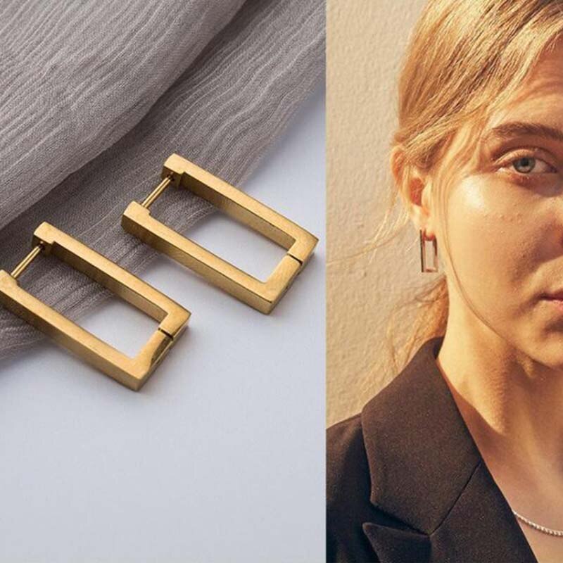 Rectangular Geometric Surgical Steel Hoop Earrings by HitMyNeed