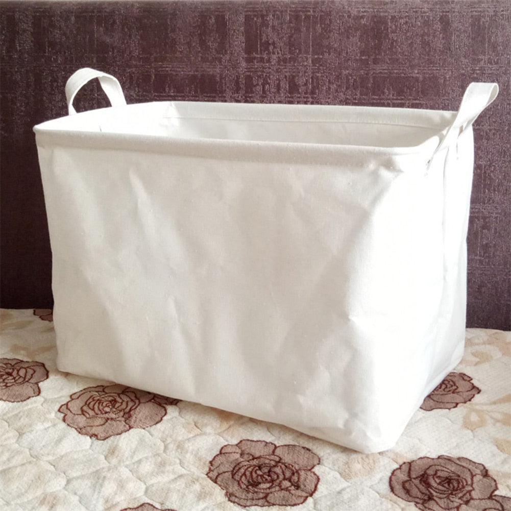 Rectangular White Linen Storage Basket 25L by HitMyNeed