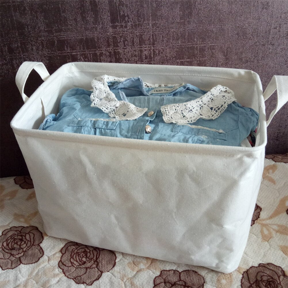 Rectangular White Linen Storage Basket 25L by HitMyNeed