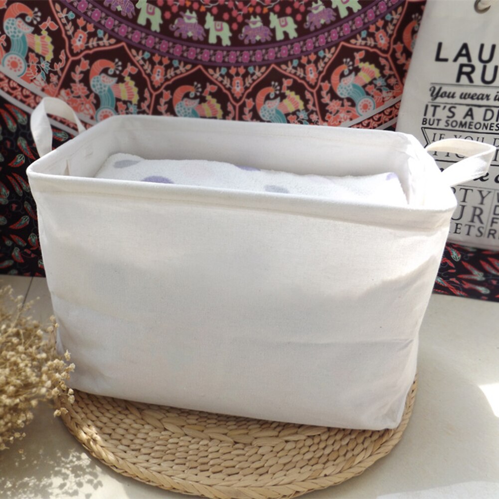 Rectangular White Linen Storage Basket 25L by HitMyNeed