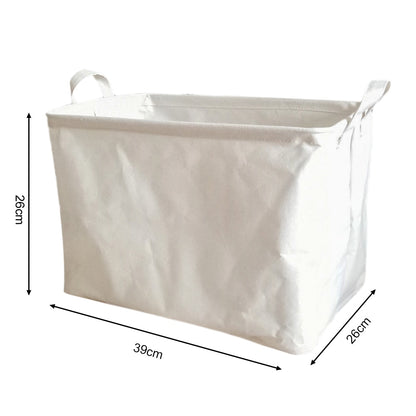 Rectangular White Linen Storage Basket 25L by HitMyNeed