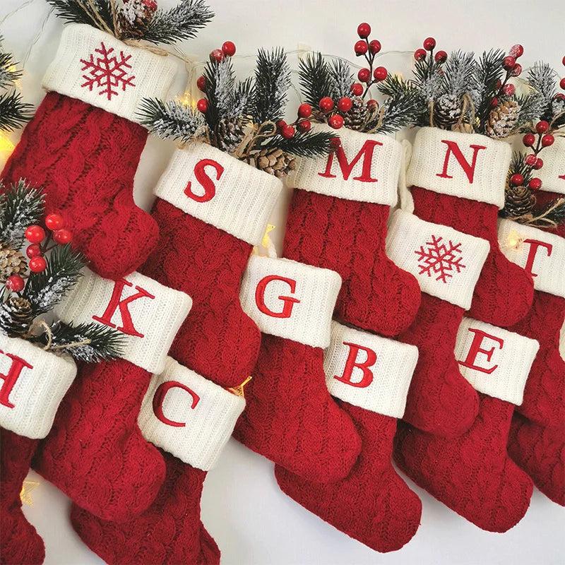 Red Alphabet Christmas Knit Stocking Ornament 18x14cm by HitMyNeed
