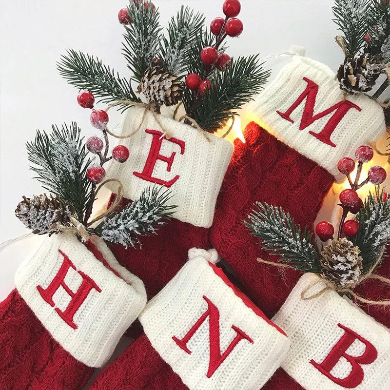 Red Alphabet Christmas Knit Stocking Ornament 18x14cm by HitMyNeed