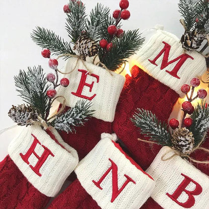 Red Alphabet Christmas Knit Stocking Ornament 18x14cm by HitMyNeed