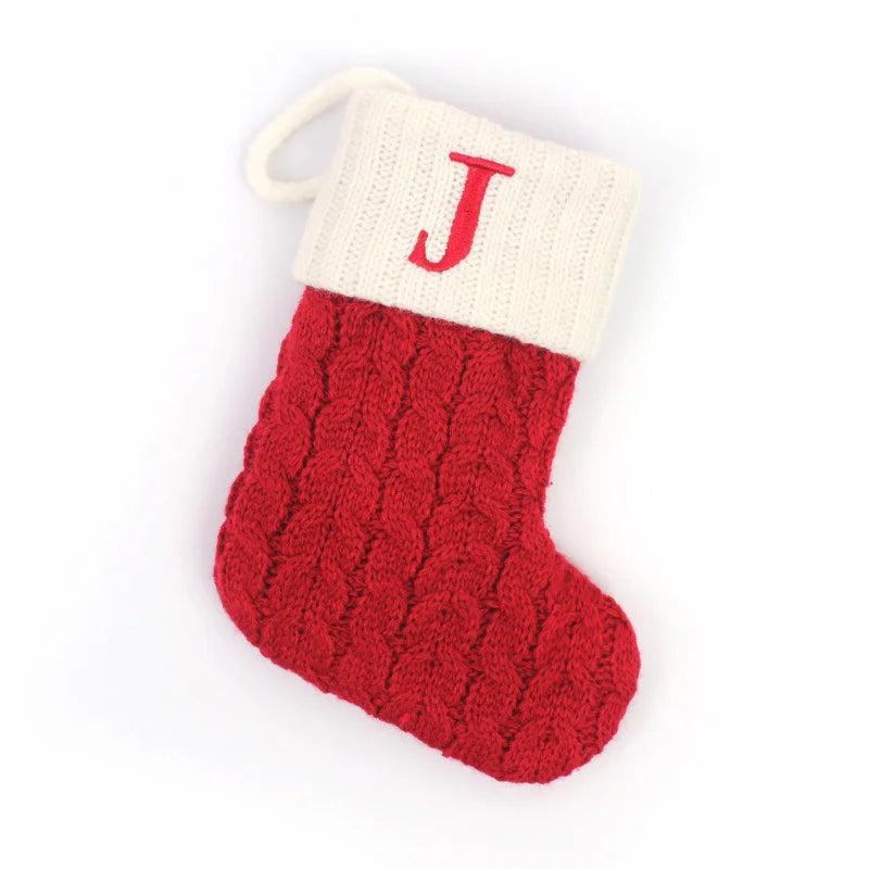 Red Alphabet Christmas Knit Stocking Ornament 18x14cm j by HitMyNeed