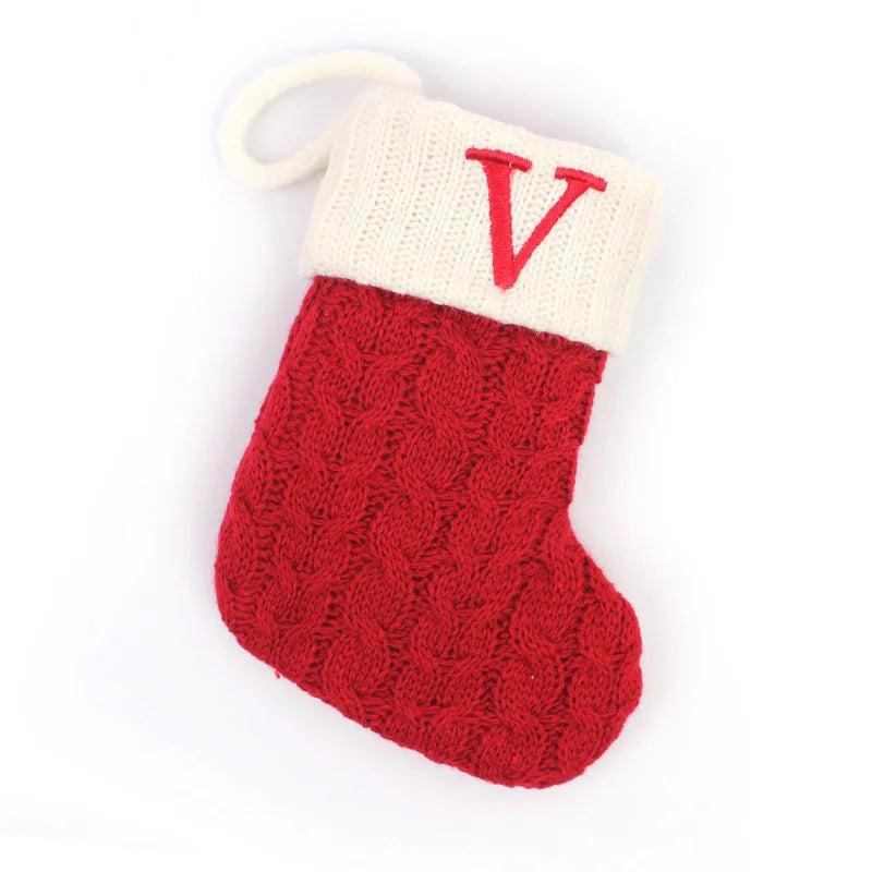 Red Alphabet Christmas Knit Stocking Ornament 18x14cm v by HitMyNeed
