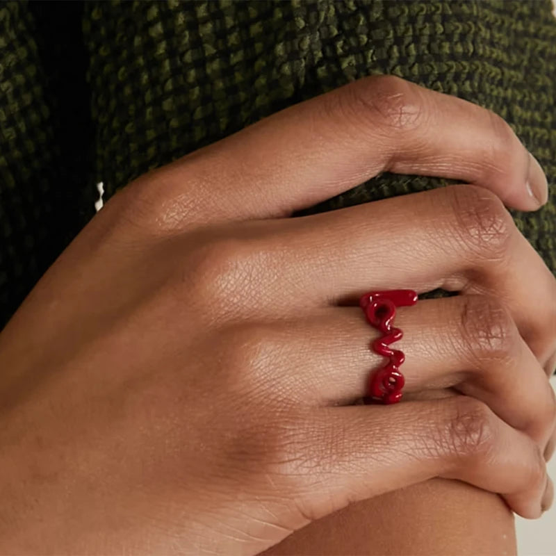 Red Enamel Love Ring in Copper by HitMyNeed