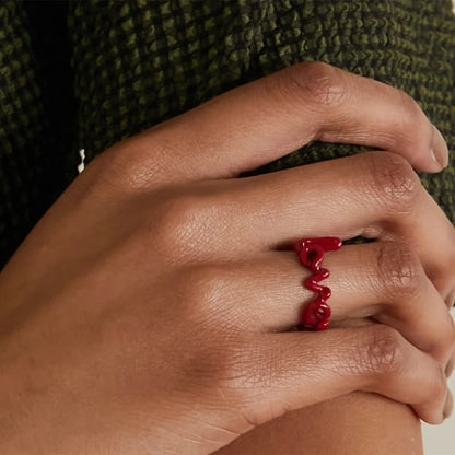 Red Enamel Love Ring in Copper by HitMyNeed