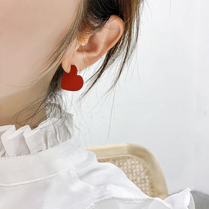 Red Heart Shaped Stud Earrings for Women by HitMyNeed