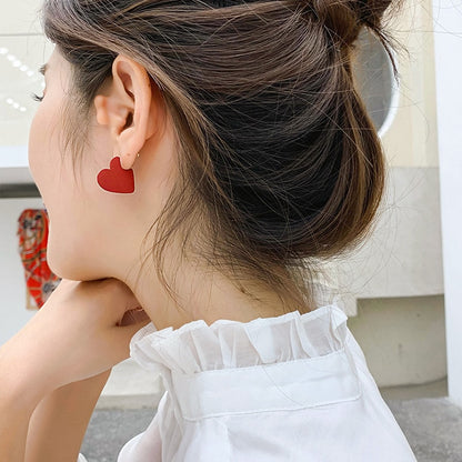 Red Heart Shaped Stud Earrings for Women by HitMyNeed