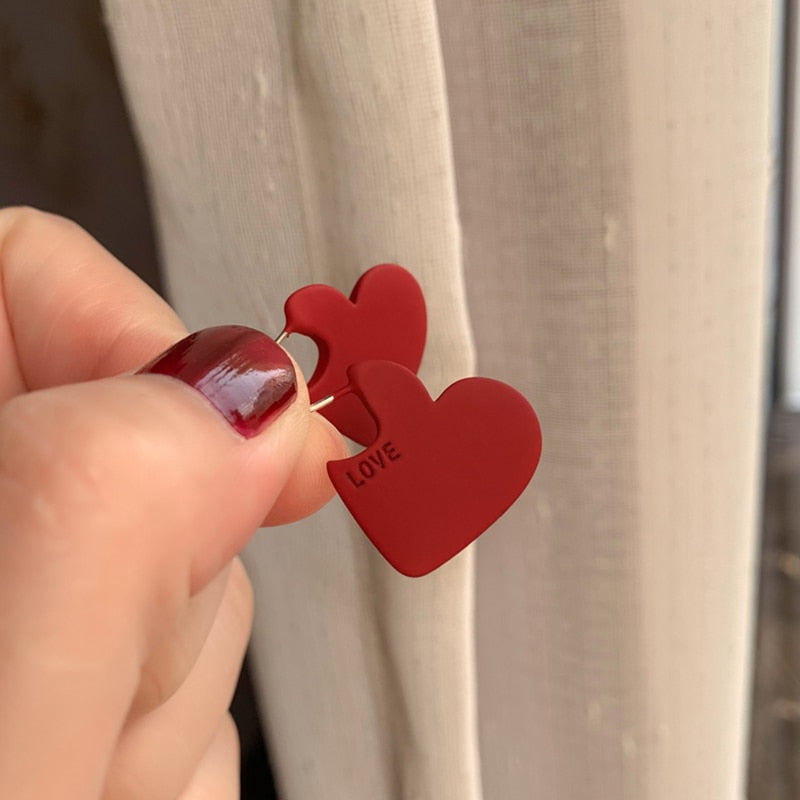 Red Heart Shaped Stud Earrings for Women by HitMyNeed