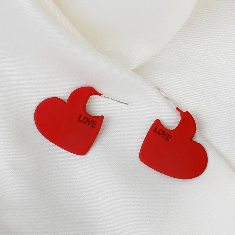 Red Heart Shaped Stud Earrings for Women by HitMyNeed