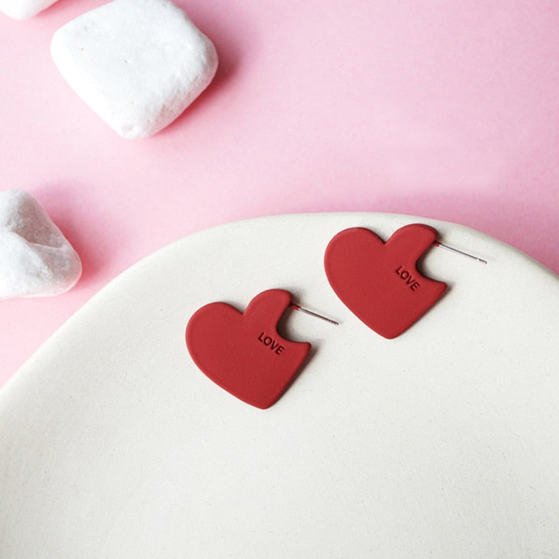 Red Heart Shaped Stud Earrings for Women by HitMyNeed