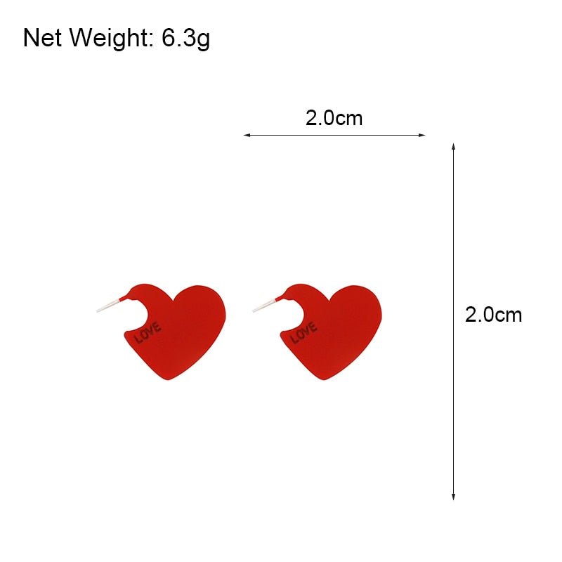 Red Heart Shaped Stud Earrings for Women by HitMyNeed