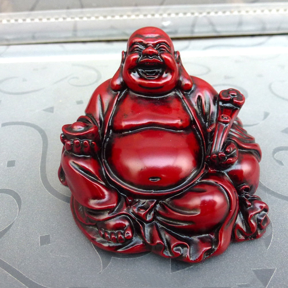 Red Laughing Buddha Feng Shui Resin Statue 6.5cm by HitMyNeed