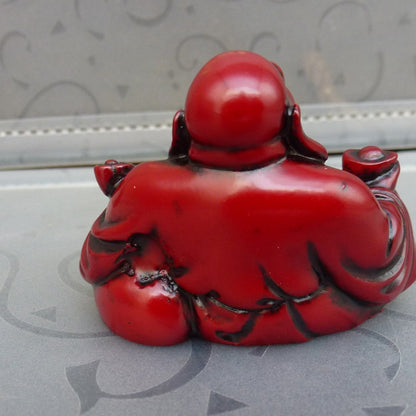 Red Laughing Buddha Feng Shui Resin Statue 6.5cm by HitMyNeed