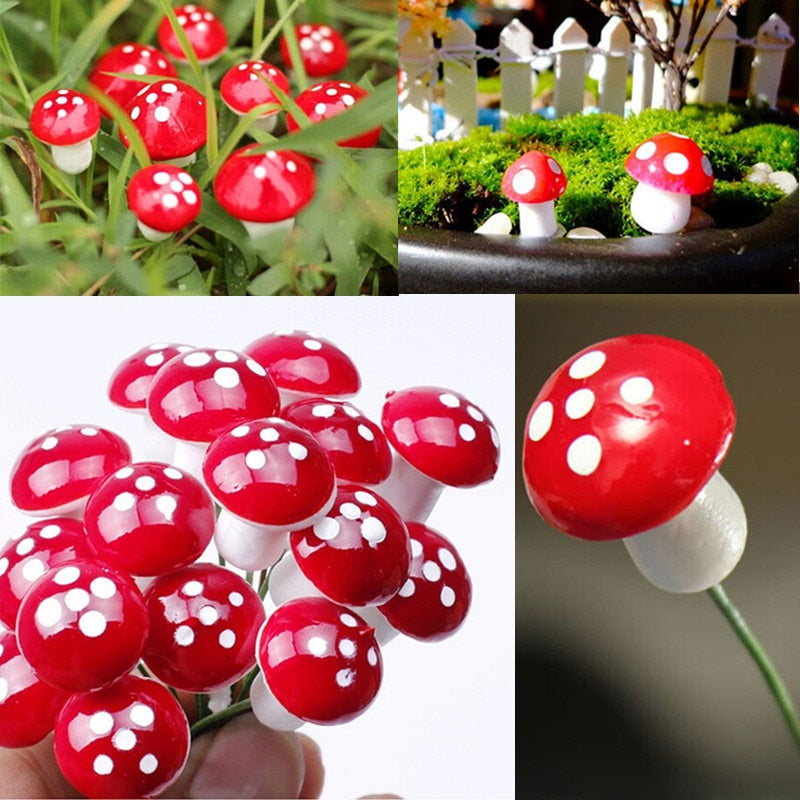 Red Mushroom Garden Ornaments Set (10 Pcs, 2 cm) by HitMyNeed