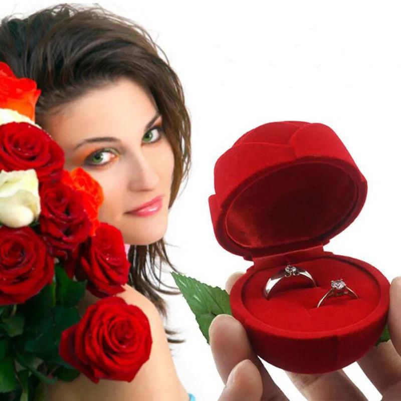 Red Velvet Rose Ring Box Jewelry Holder by HitMyNeed