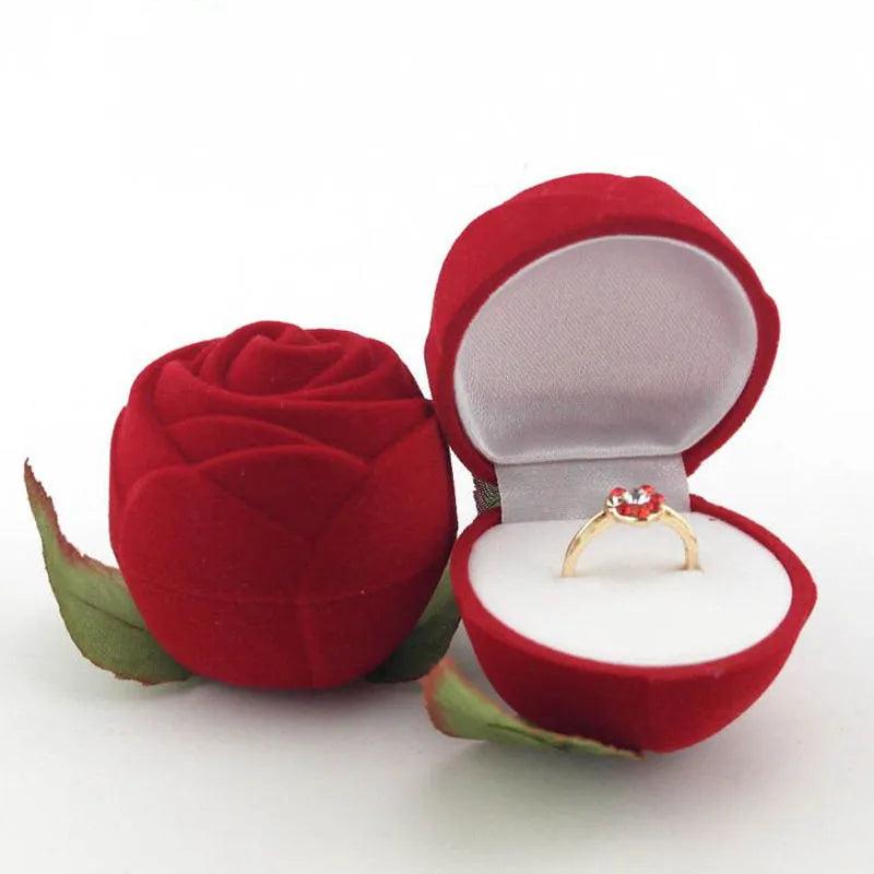 Red Velvet Rose Ring Box Jewelry Holder by HitMyNeed