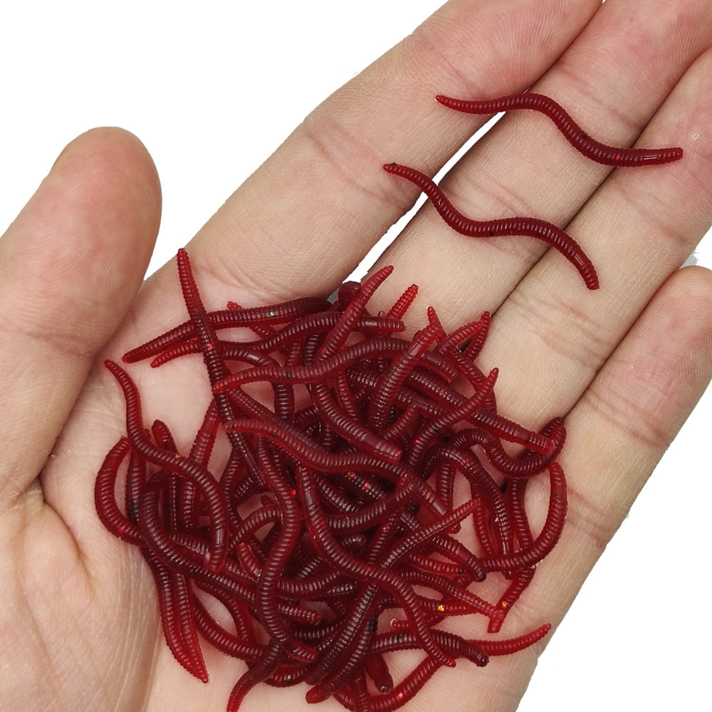 Red Worm Soft Fishing Lures 3.5cm (100pcs) 3-5cm-dark-red by HitMyNeed