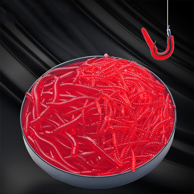 Red Worm Soft Fishing Lures 3.5cm (100pcs) by HitMyNeed