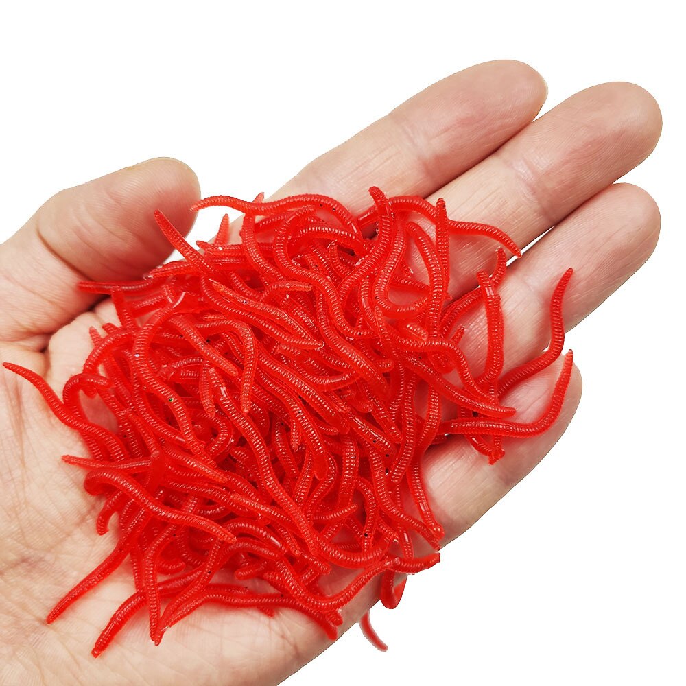 Red Worm Soft Fishing Lures 3.5cm (100pcs) by HitMyNeed