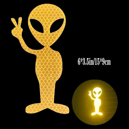 Reflective Alien Peace Car Sticker 15 x 9 cm yellow by HitMyNeed