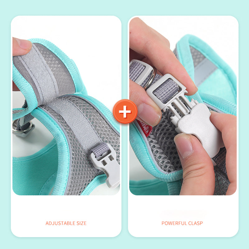 Reflective Breathable Harness Vest with Leash for Small Pets ice-peach xxs-0-5-1-5kg by HitMyNeed