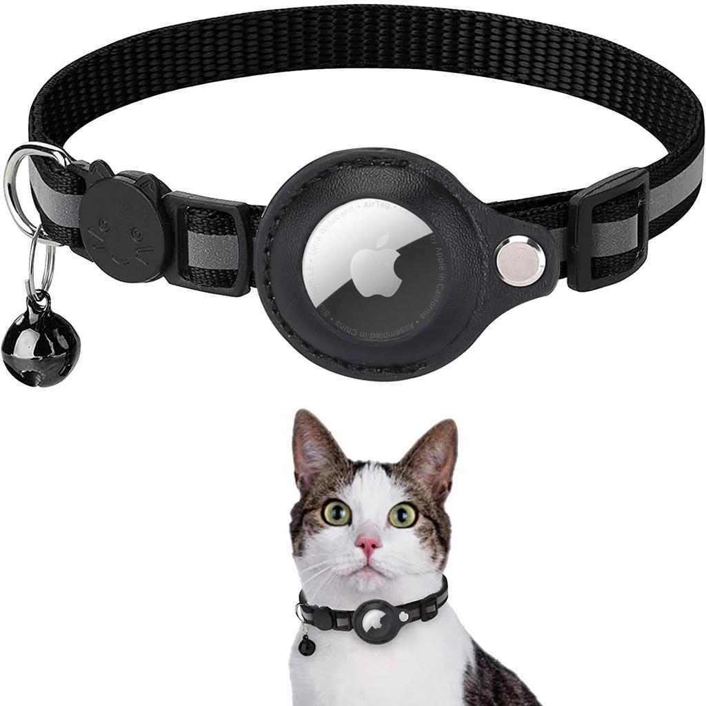 Reflective Cat & Dog Collar with AirTag Holder black by HitMyNeed